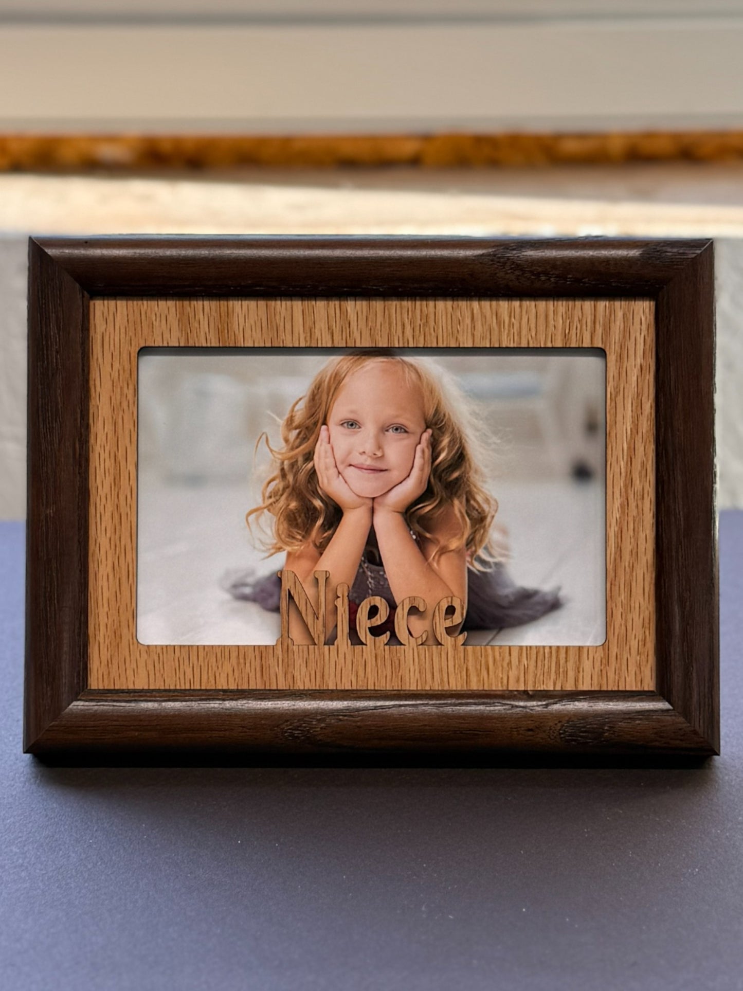 “Niece & Nephew” photo frame with bright white matboard and walnut finish Family Picture Frame | Extended Family