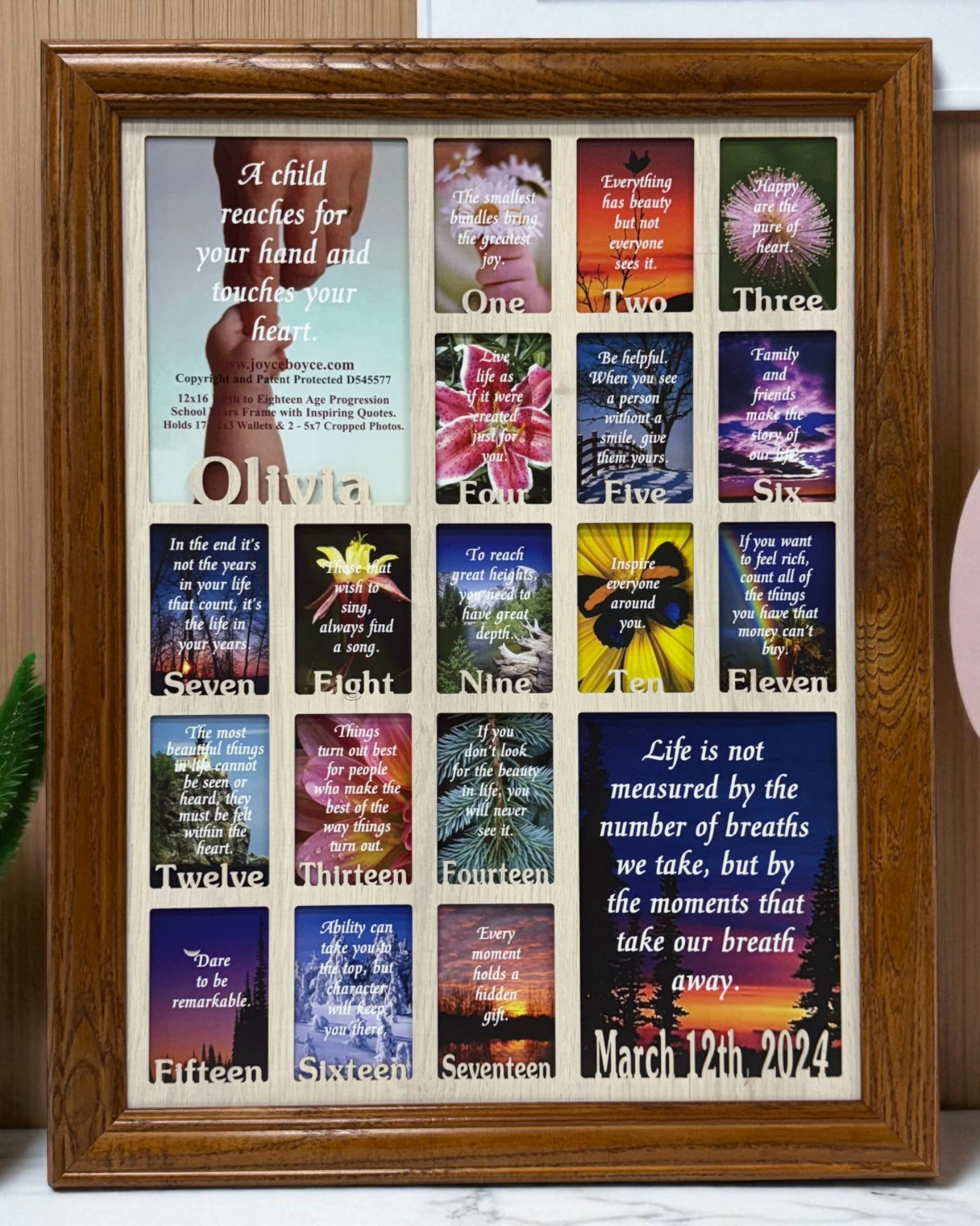 Personalized Age Progression Frame | Birth to Eighteen (Letters)