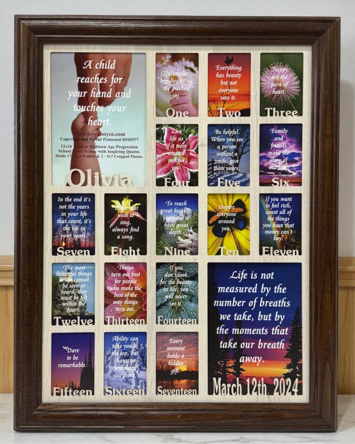 Personalized Age Progression Frame | Birth to Eighteen (Letters)