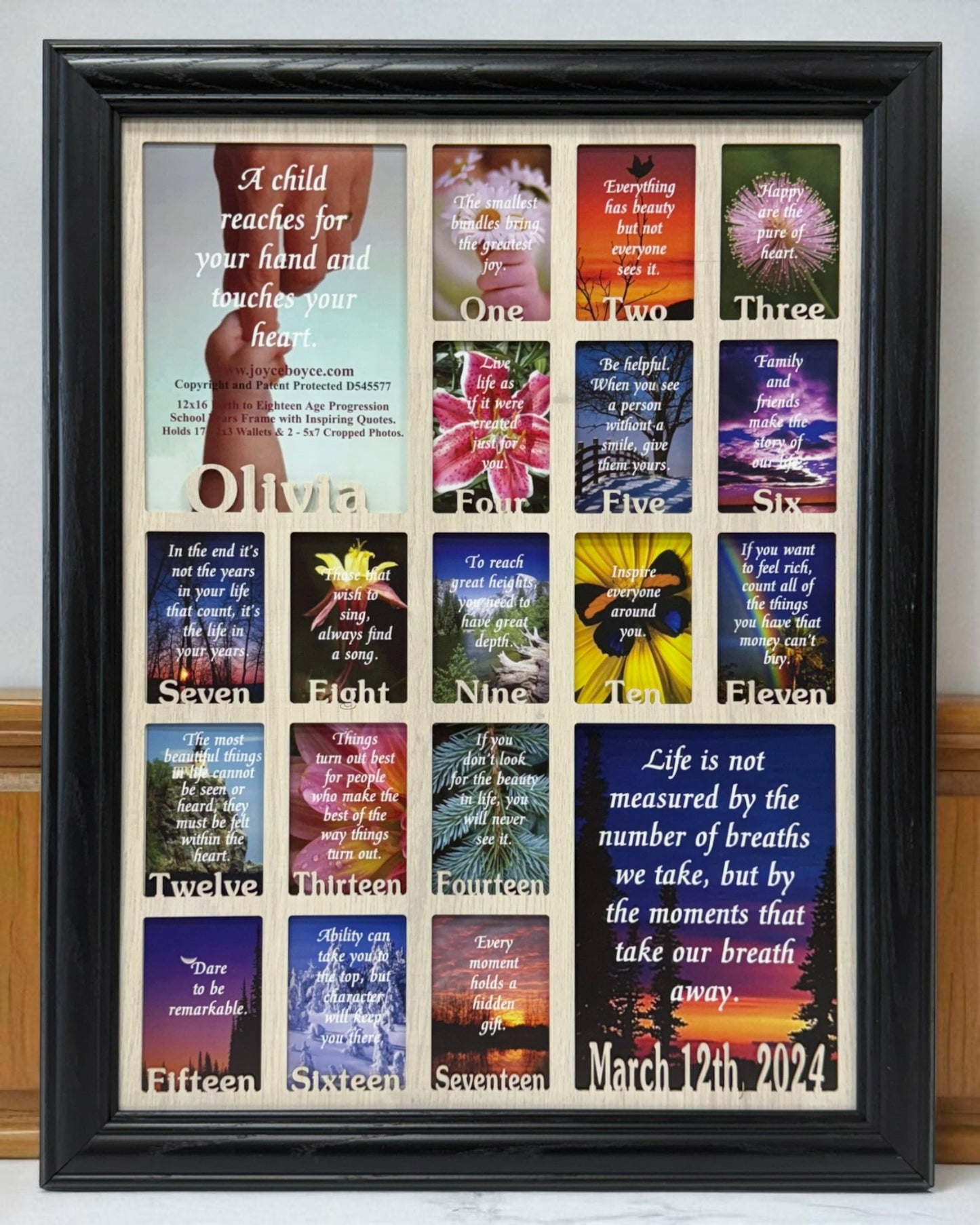 Personalized Age Progression Frame | Birth to Eighteen (Letters)
