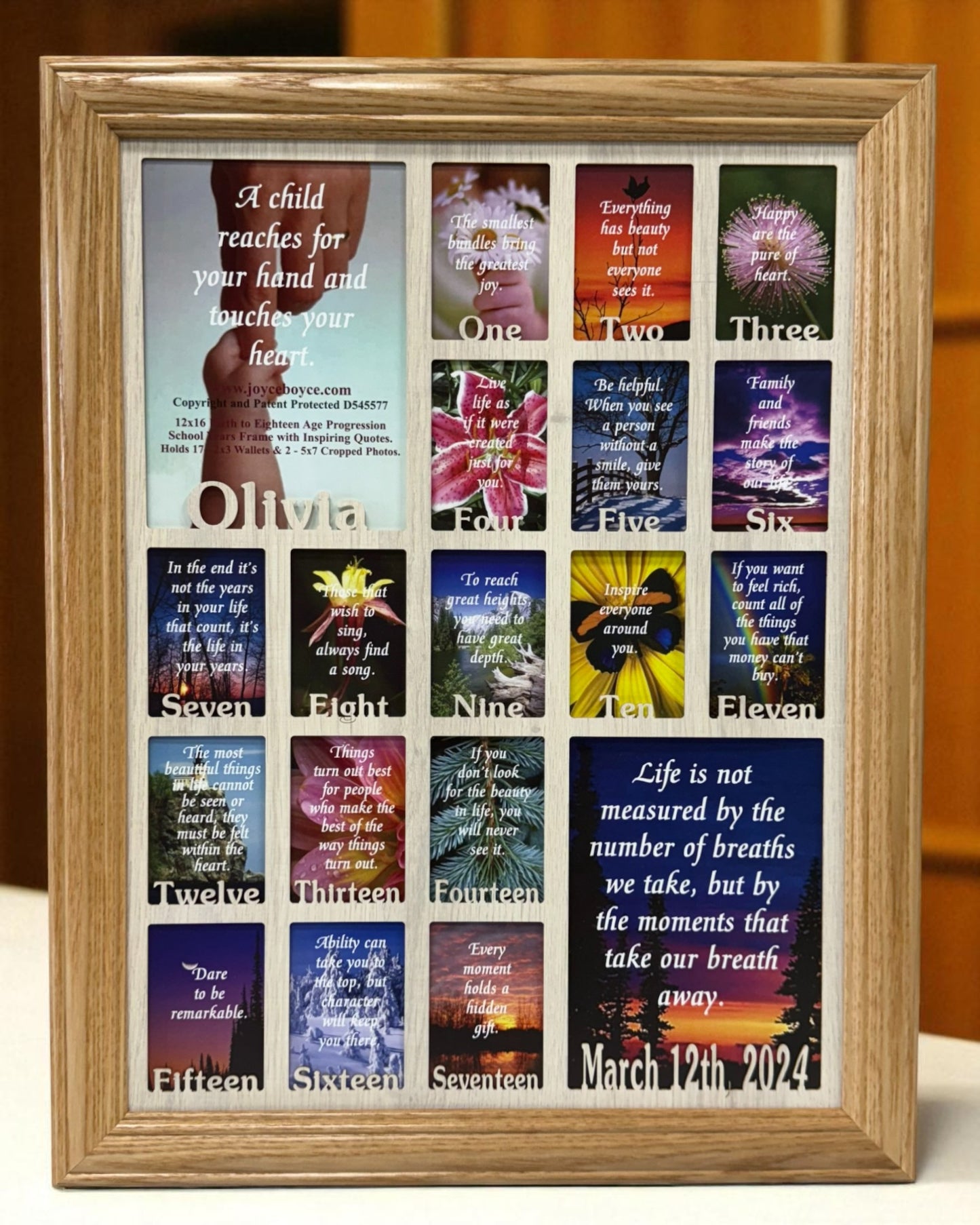 Personalized Age Progression Frame | Birth to Eighteen (Letters)