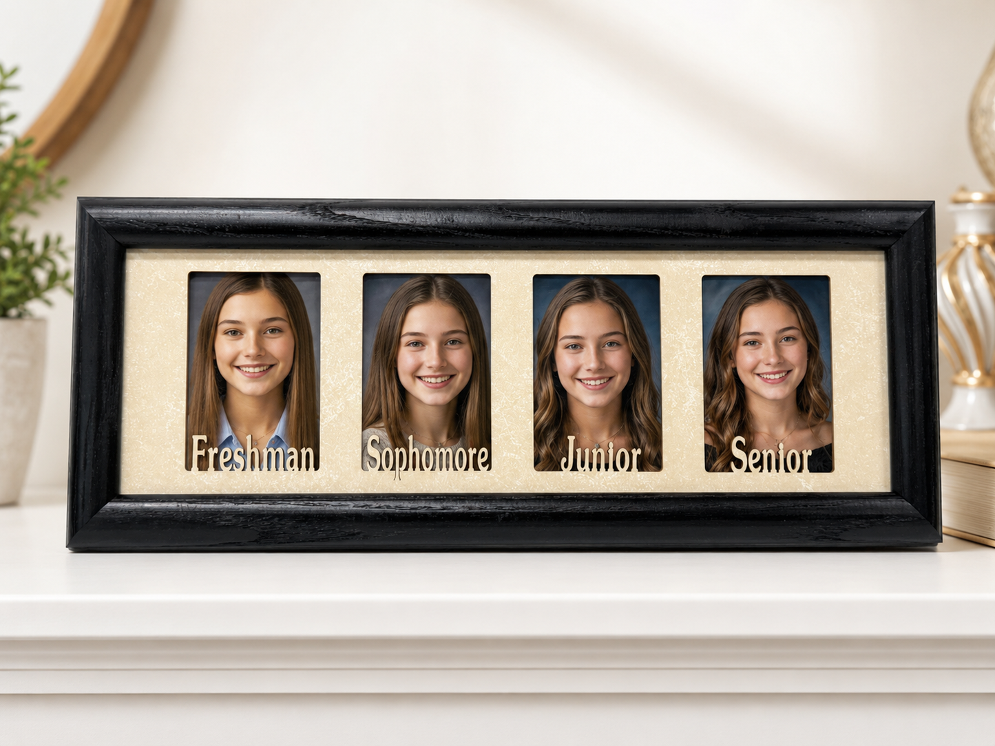 Freshman to Senior Picture Frame | High School Graduation Keepsake | 4 Wallet Photo Frame | Freshman Sophomore Junior Senior Gift