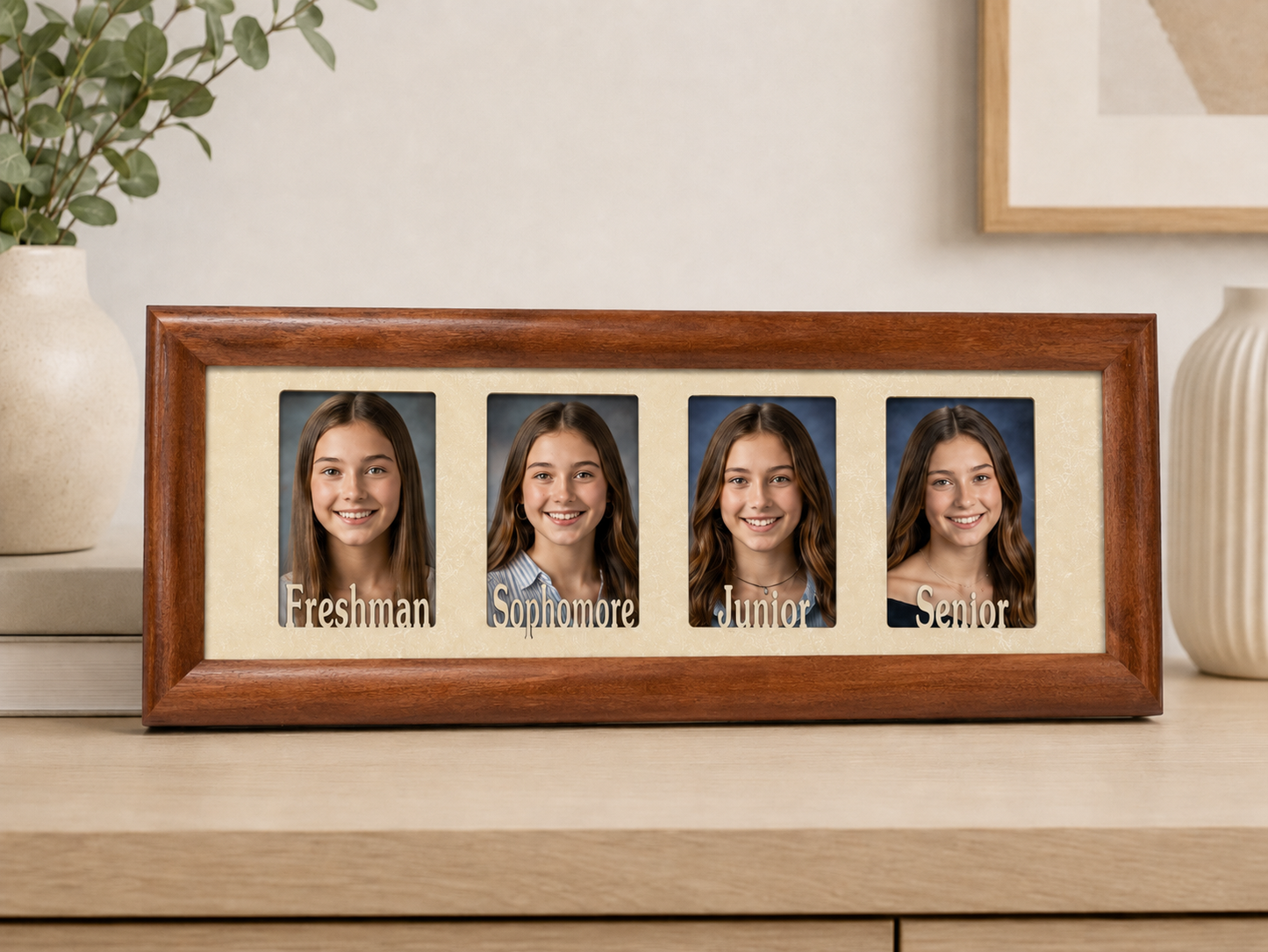 Freshman to Senior Picture Frame | High School Graduation Keepsake | 4 Wallet Photo Frame | Freshman Sophomore Junior Senior Gift