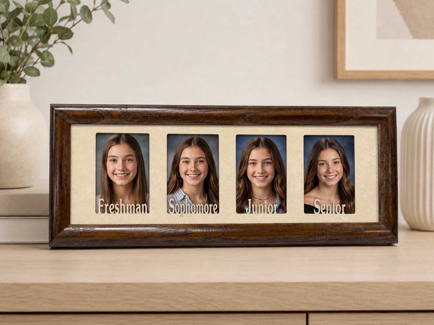 Freshman to Senior Picture Frame | High School Graduation Keepsake | 4 Wallet Photo Frame | Freshman Sophomore Junior Senior Gift