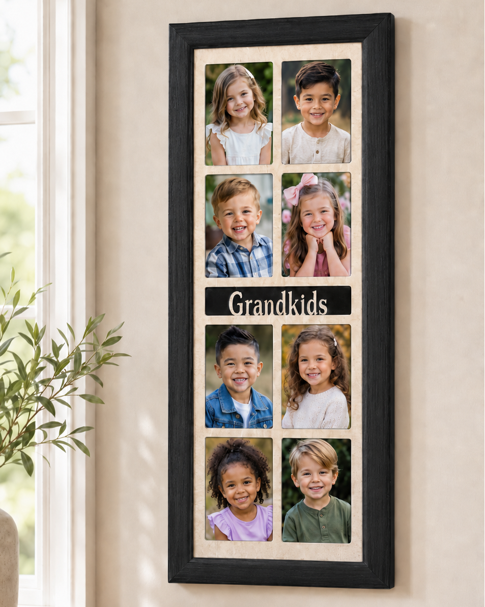 Grandparent Picture Frame | 8 Wallet Photo Collage | Custom Grandkids or Great Grandkids Frame | Wall Hanging