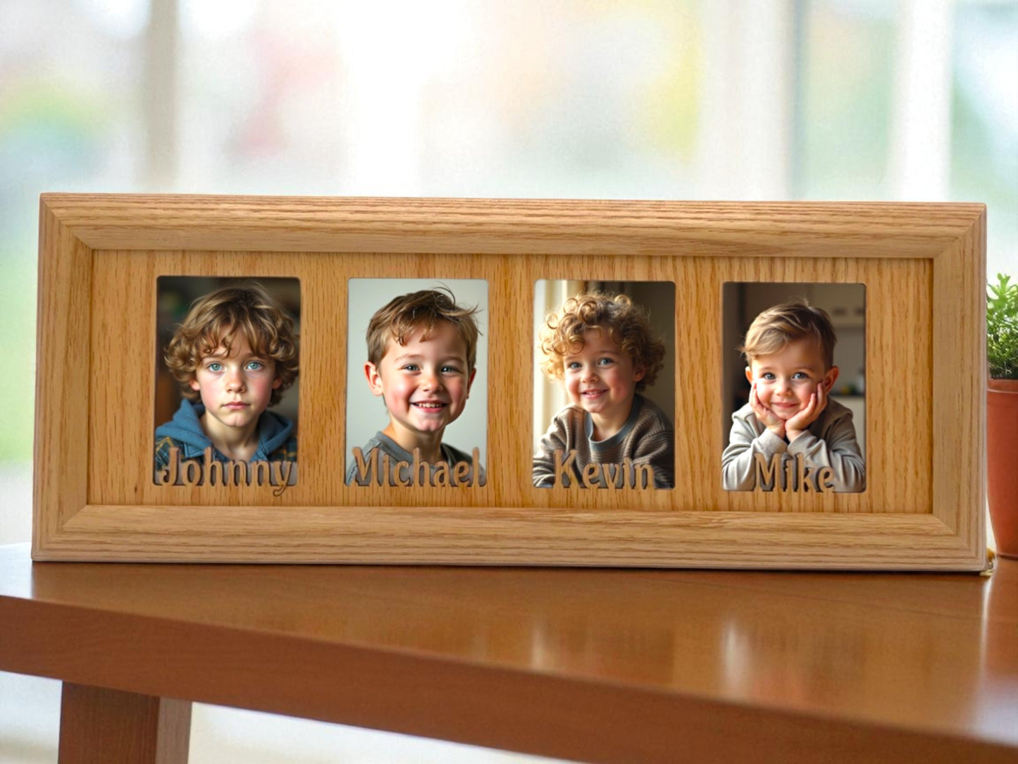 Handmade oak wood wallet photo frame with 4 openings Personalized Wallet Picture Frames | Wallets Any Size Display