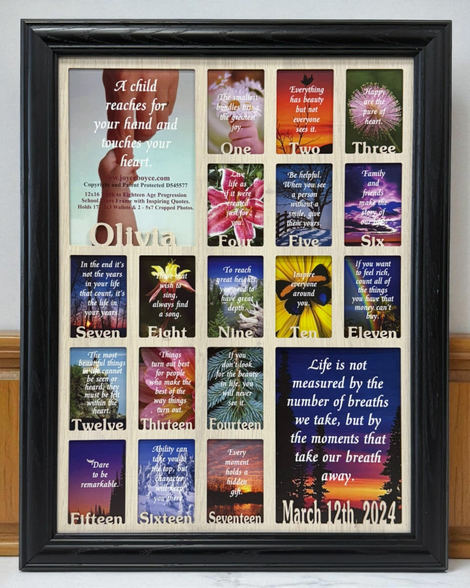 Personalized Age Progression Frame | Birth to Eighteen (Letters)