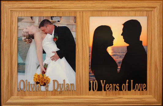 Double 8x10 Personalized Photo Frame | Custom Text | Two Photo Openings