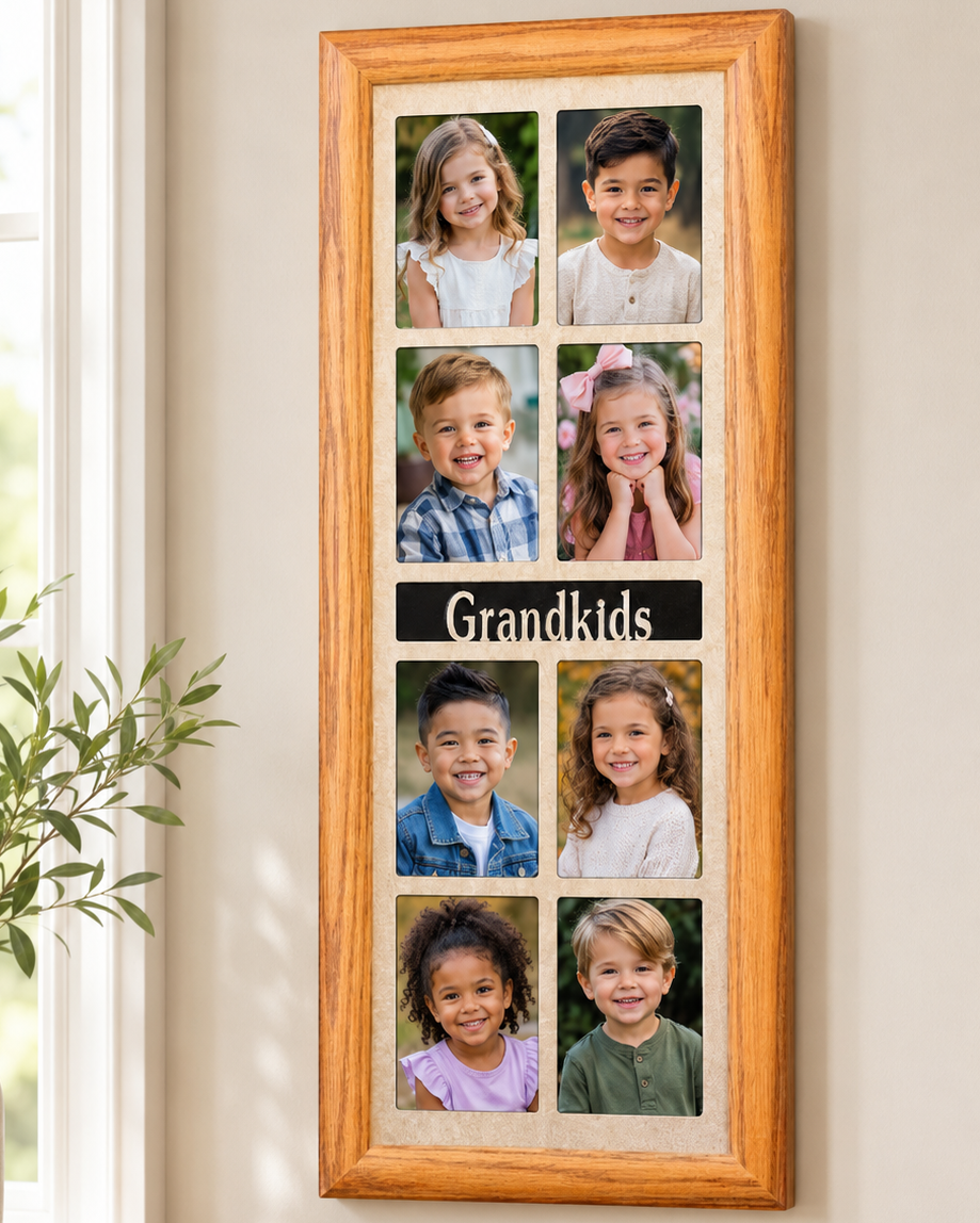 Grandparent Picture Frame | 8 Wallet Photo Collage | Custom Grandkids or Great Grandkids Frame | Wall Hanging