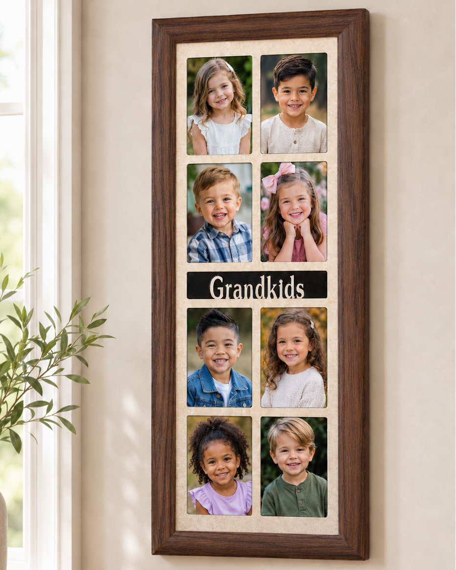 Grandparent Picture Frame | 8 Wallet Photo Collage | Custom Grandkids or Great Grandkids Frame | Wall Hanging